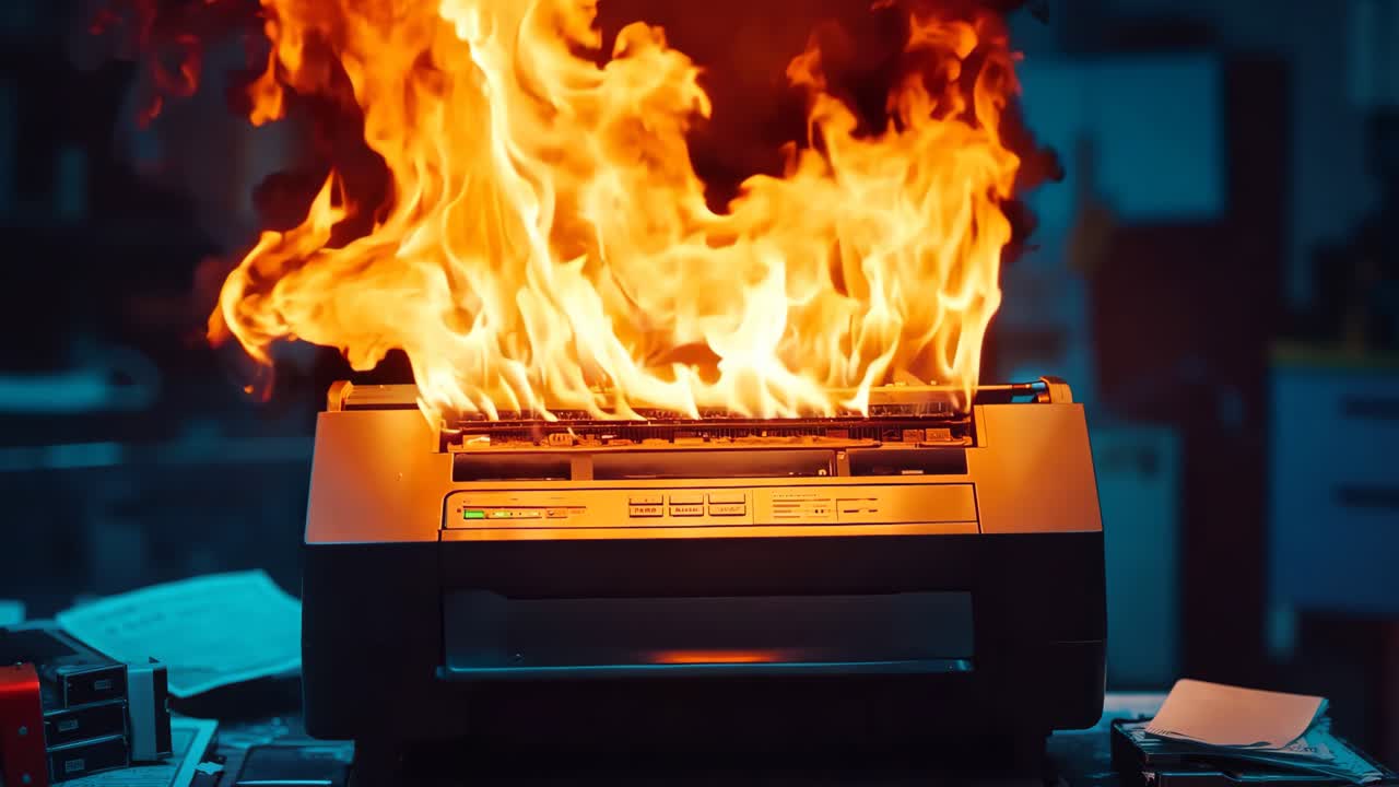 사무실 환경 에서 불타는 프린터