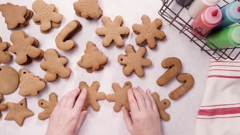 decorating gingerbread cookies with royal icing for christmas.