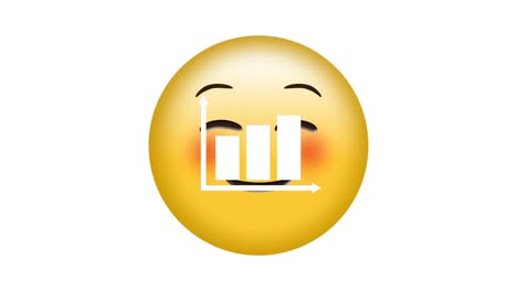 Digital-animation-of-bar-graph-icon-over-blushing-face-emoji-on-white-background