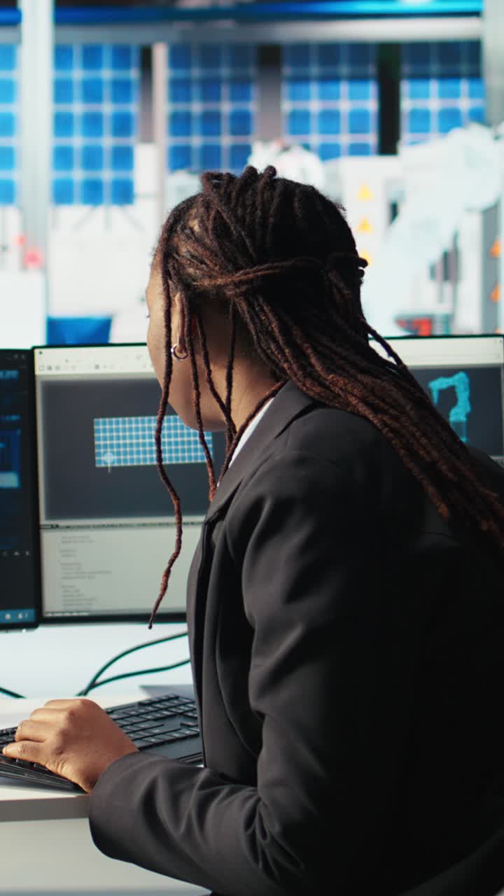 Vertical Video System Administrator Upgrading Solar Plant Machinery Using Ai