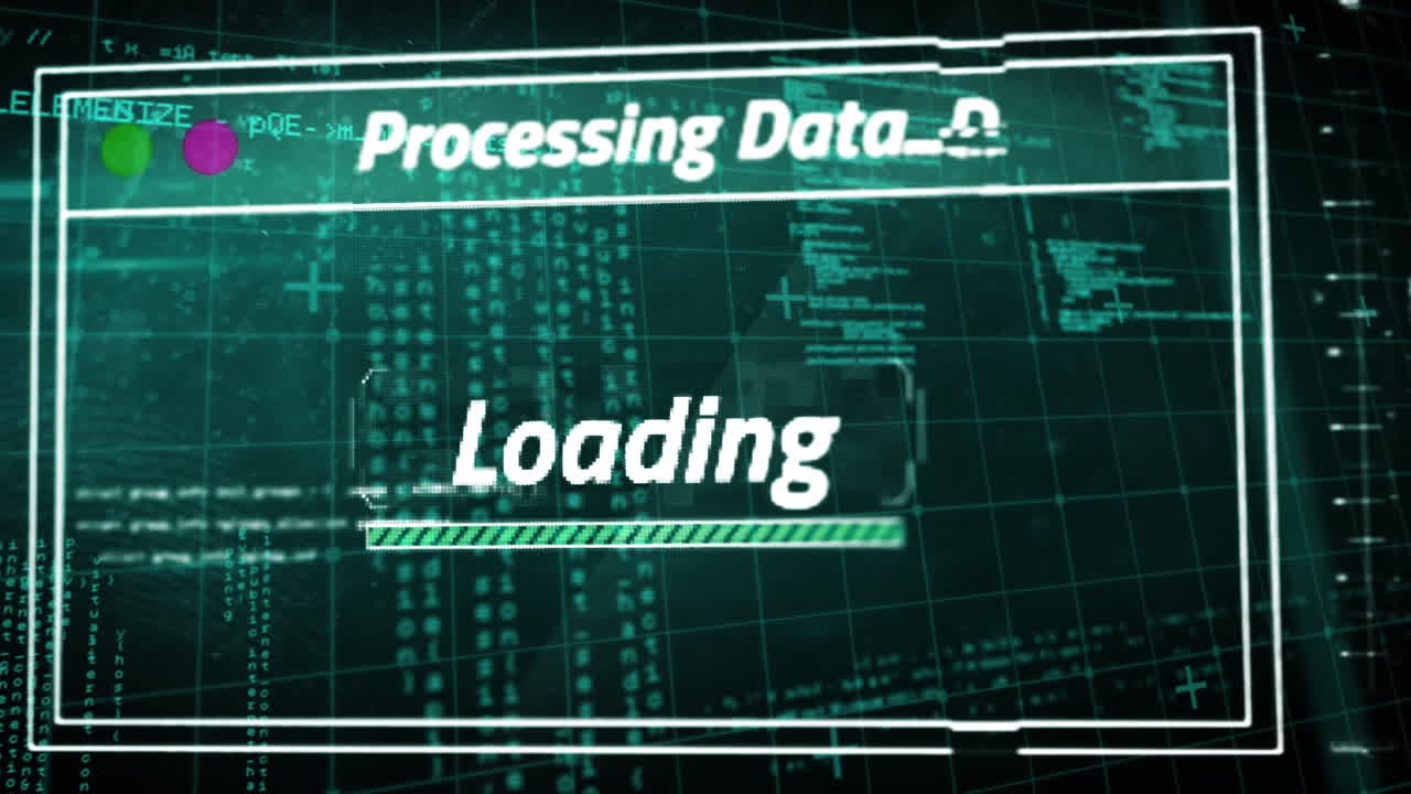 Animation of data processing on black background