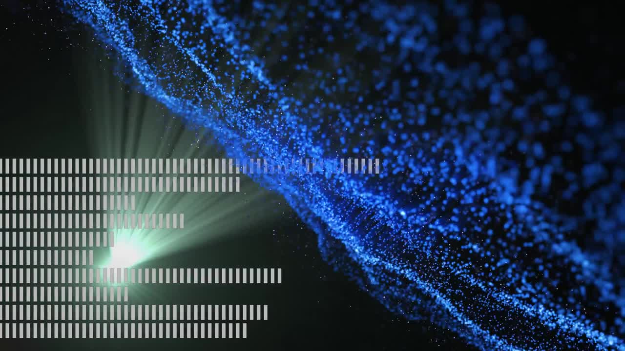 검은 바탕에 있는 빛의 흔적 위에 있는 빛의 반점과 움직이는 기둥의 애니메이션