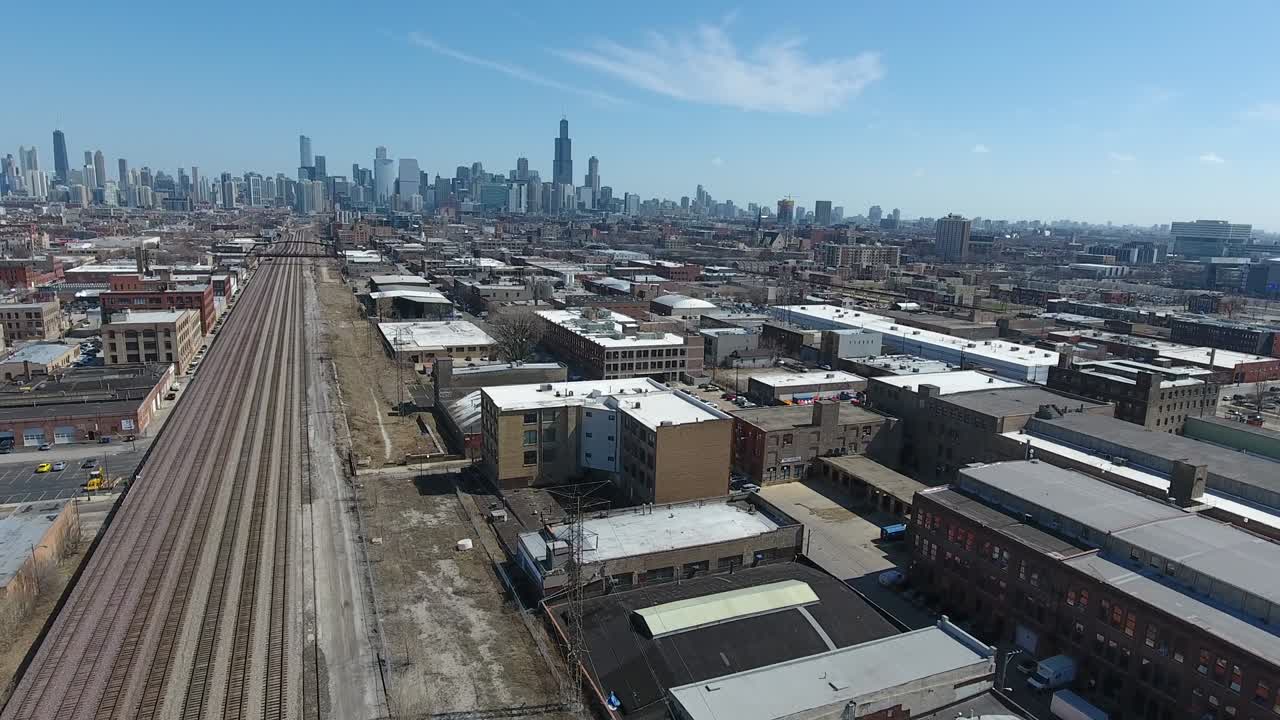 시카고 스카이 라인 기차 트랙 공중