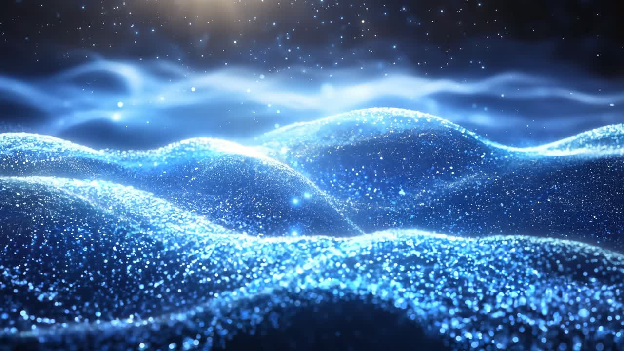 A blue ocean with a lot of glitter on it. The glitter is reflecting the light and creating a sparkling effect