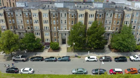 aerial sliding shot of apartment homes in american city