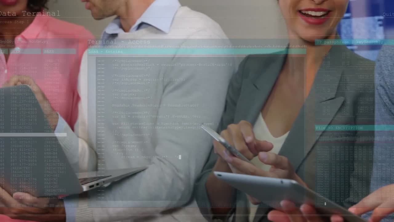 animación del procesamiento de datos sobre diversas personas de negocios en la oficina