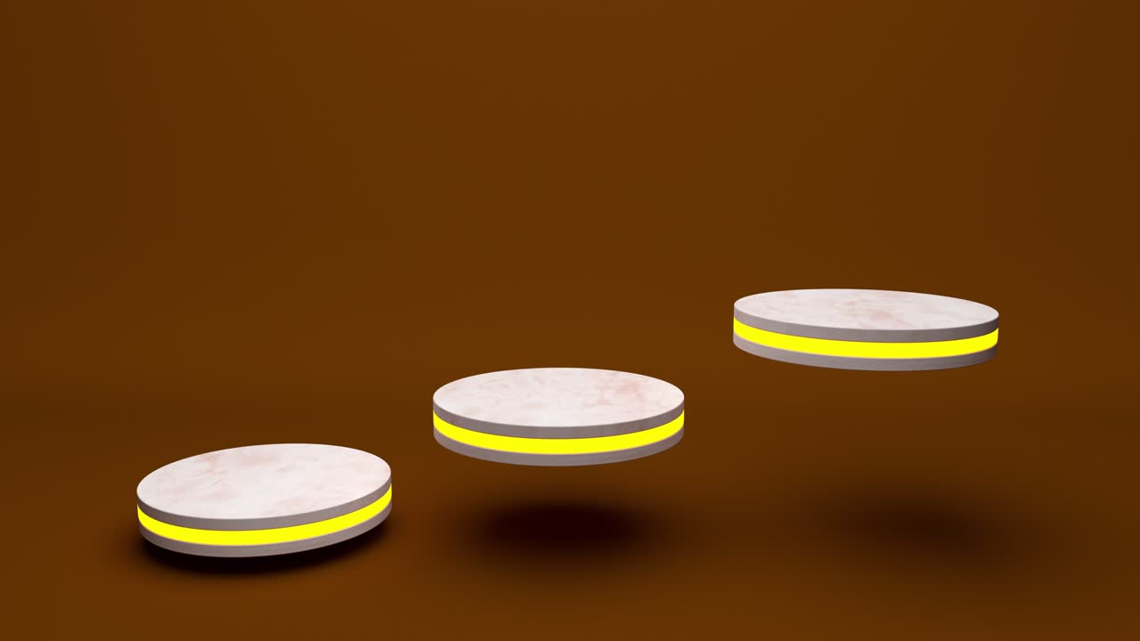 마블 제품 스탠드 미래주의 또는 포디움 피데스탈 빈 디스플레이에 오렌지색 배경과 함께 박이는 빛을 성장. 3d 렌더링.