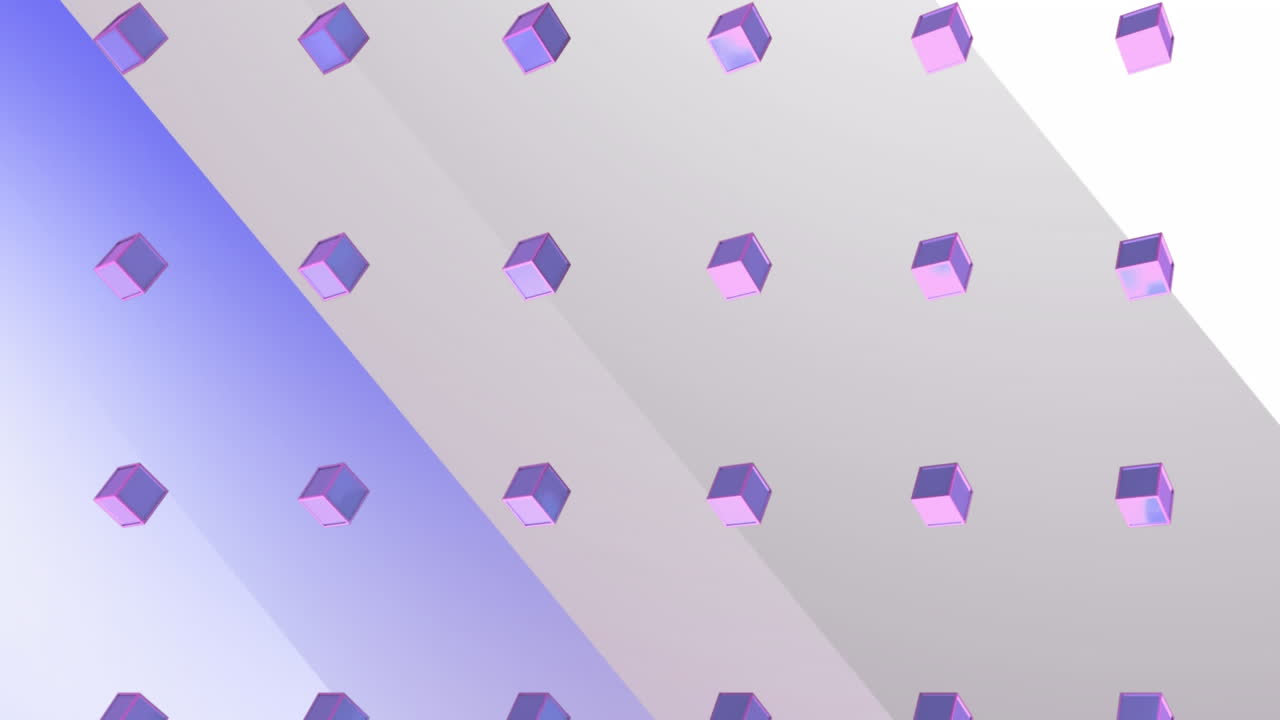 animación de puntos rojos sobre cubos 3d sobre fondo azul, blanco y gris