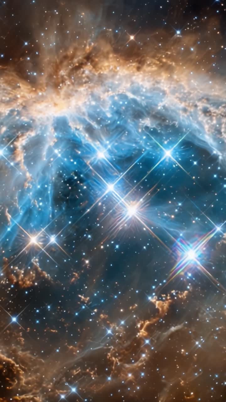 A Stunning Cosmic Display: Brilliant Stars and Nebula in Vivid Blues and Oranges, Showcasing the Universe's Beauty and Mystery in Two Captivating Frames