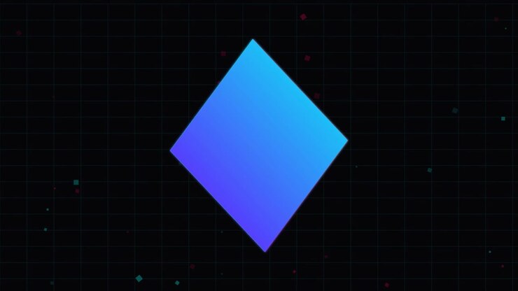 Rotating Blue Gradient Square with Digital Glitch Effects