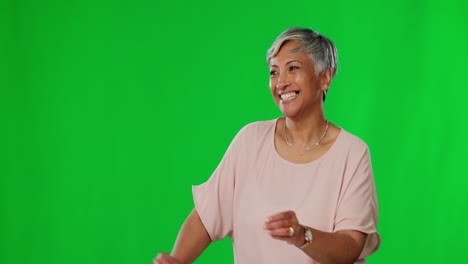 Dance,-green-screen-and-happy-mature-woman-dancing