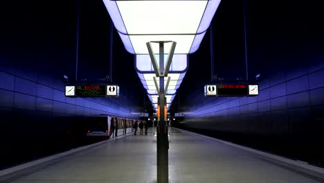 people walking and waiting on the subway station at hafencity university on the speicherstadt area in hamburg