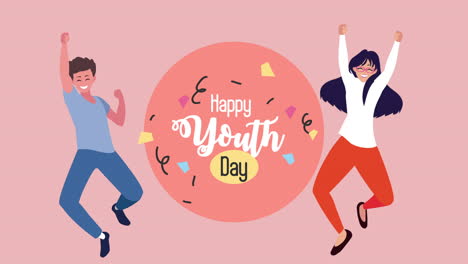 happy international youth day celebration with lettering and couple