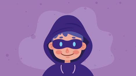 personaje de seguridad cibernética animación hacker