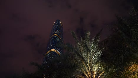 night illuminated guangzhou city downtown famous skyscrapers up view 4k china