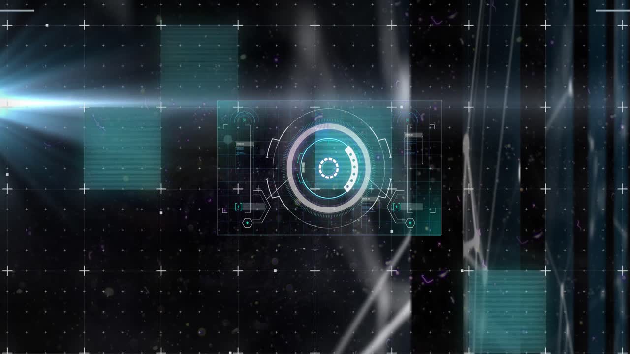 animación del escaneo del alcance, el procesamiento de datos y los marcadores sobre la pantalla y la cuadrícula