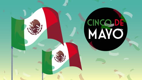 cinco de mayo lettering celebration with mexican flags in poles