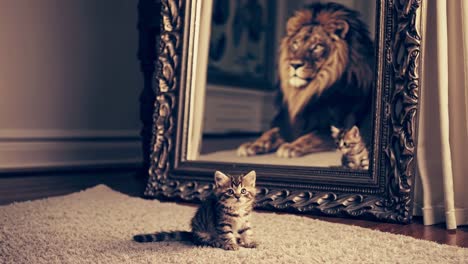 kitten and lion reflection