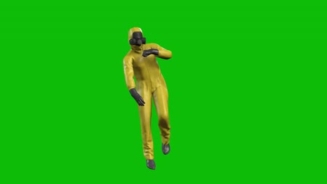 biohazard, hazmat suit 3d character hip hop style dancing on green screen, front view, 3d animation