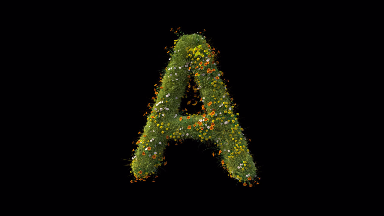 Green Letter A Forming from Grass and Flowers