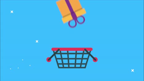 animación del mercado de compras con canasta y regalo