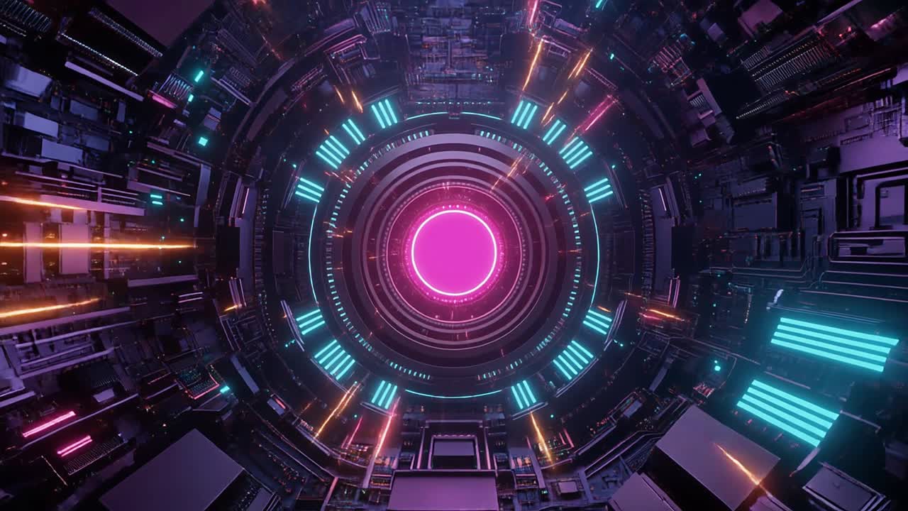 Futuristic Neon Tunnel with Pulsating Glowing Lights