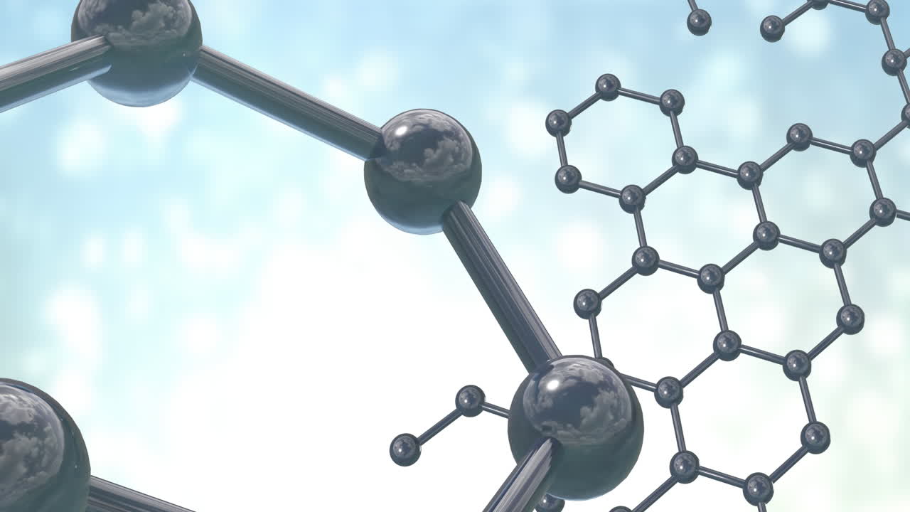 파란색 배경에 있는 분자의 3d 마이크로의 애니메이션