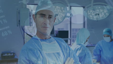 animation of data processing over diverse male and female surgeons in hospital