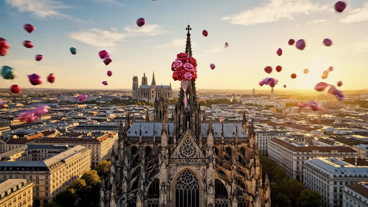 Rose Balloons Above Cologne Cathedral