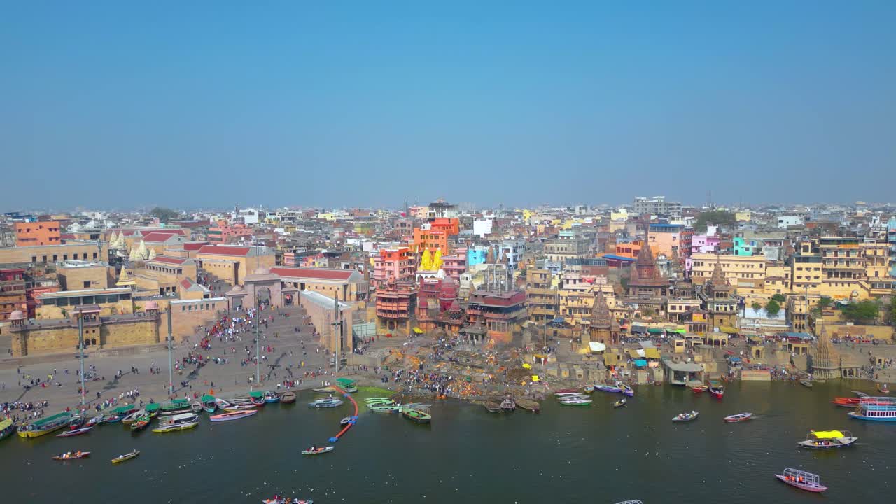 vista aérea del ghat de dashashwamedh, el templo de kashi vishwanath y el ghat de manikarnika manikarnika mahashamshan ghat varanasi india