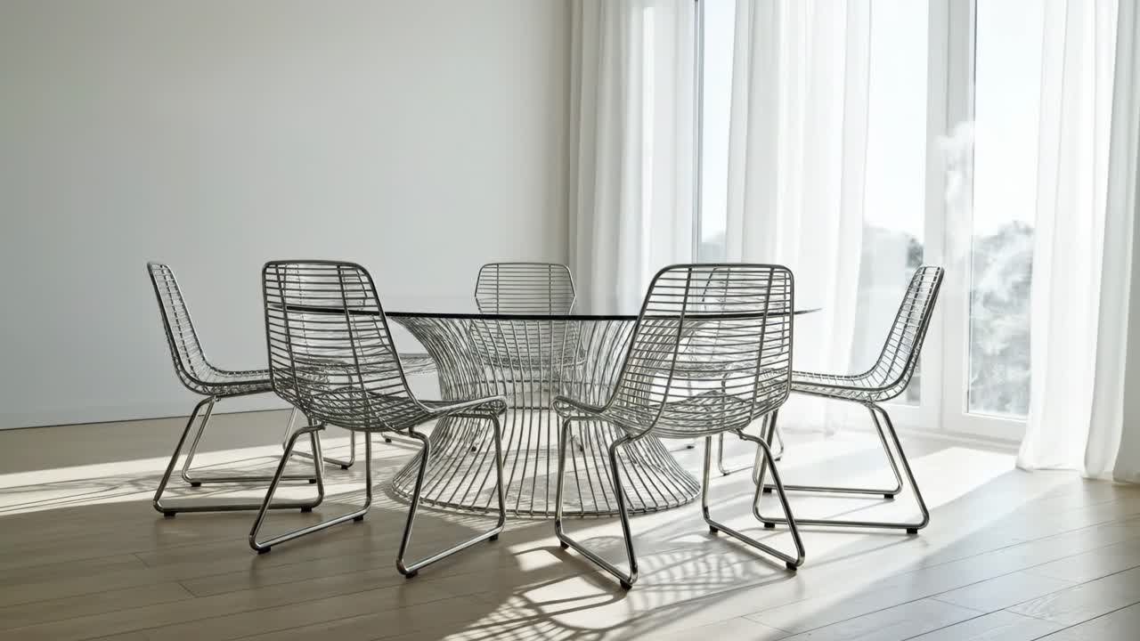 Modern Dining Room with Wire Chairs and Glass Table
