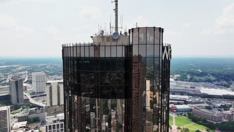 aerial cinematic footage of top floors of westin peachtree plaza hotel