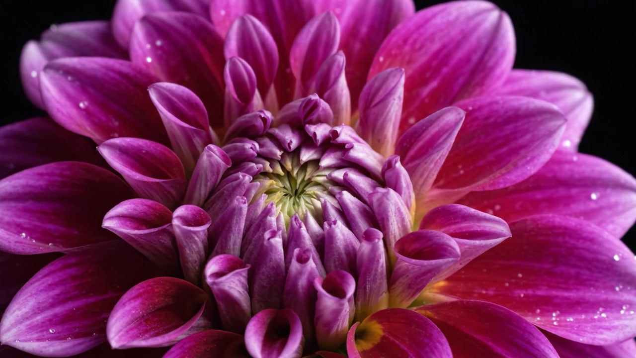 Close-up van een prachtige roze dahlia die haar ingewikkelde bloemblaadjes en levendige kleuren toont, wat de schoonheid van de natuur in macrofotografie benadrukt.