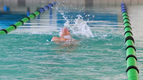 fit swimmer doing the back stroke in the swimming pool