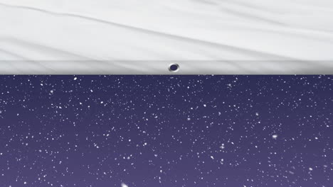 animation of christmas snow falling over white and purple background