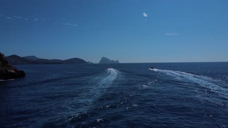 Aerial-of-some-jetskis-in-Ibiza,-Spain