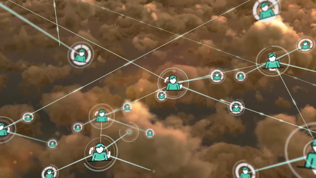 red de iconos de perfil contra las nubes en el cielo