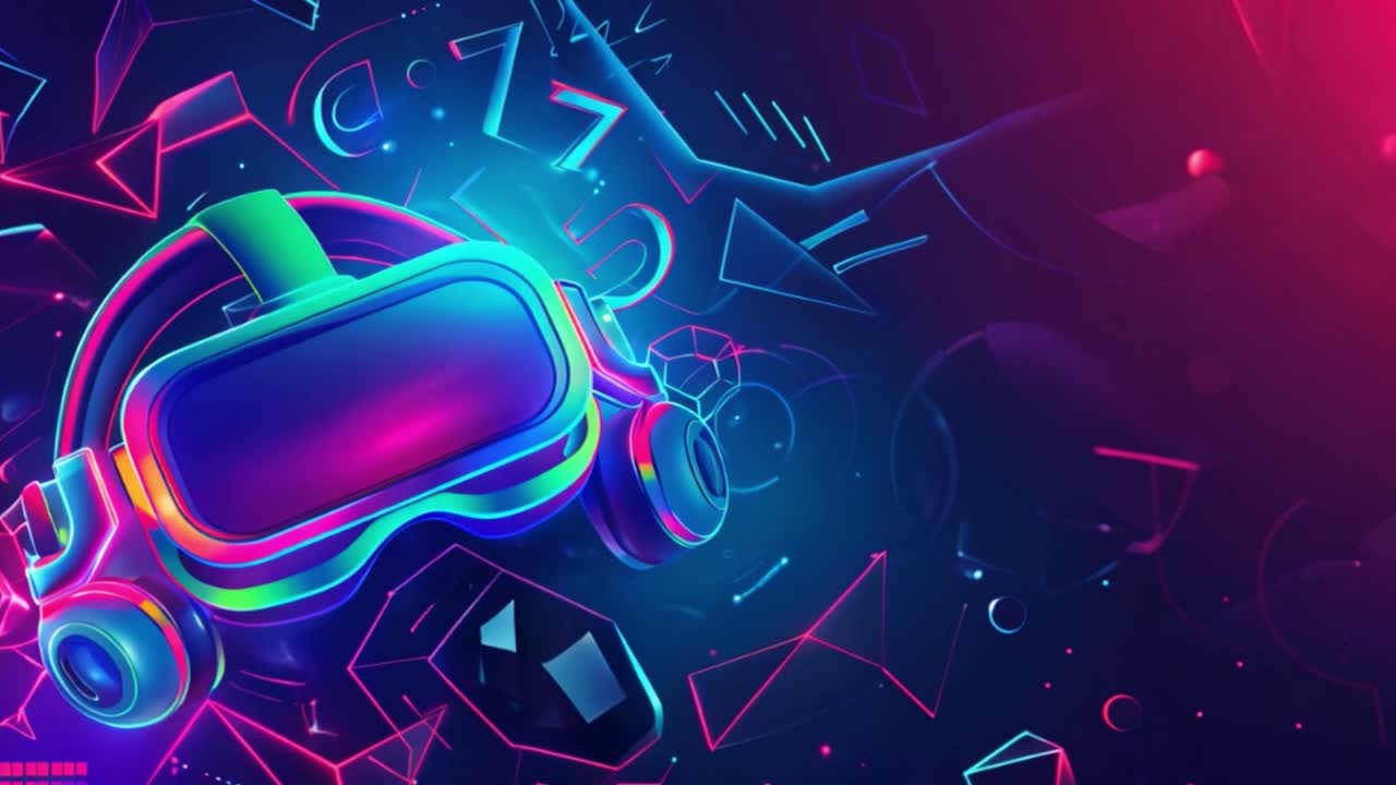 Futuristic VR Headset in a Neon Digital Metaverse