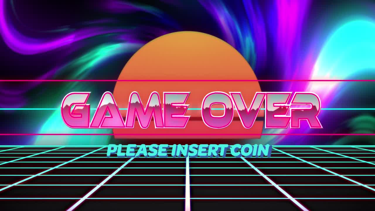 animación digital del texto de inicio de la prensa sobre una pancarta de neón contra rastros de luz en fondo negro