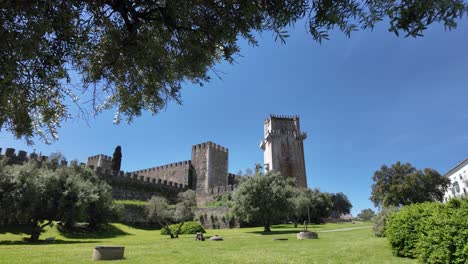 castle of beja in portugal, wide-angle view of medieval architecture and greenery