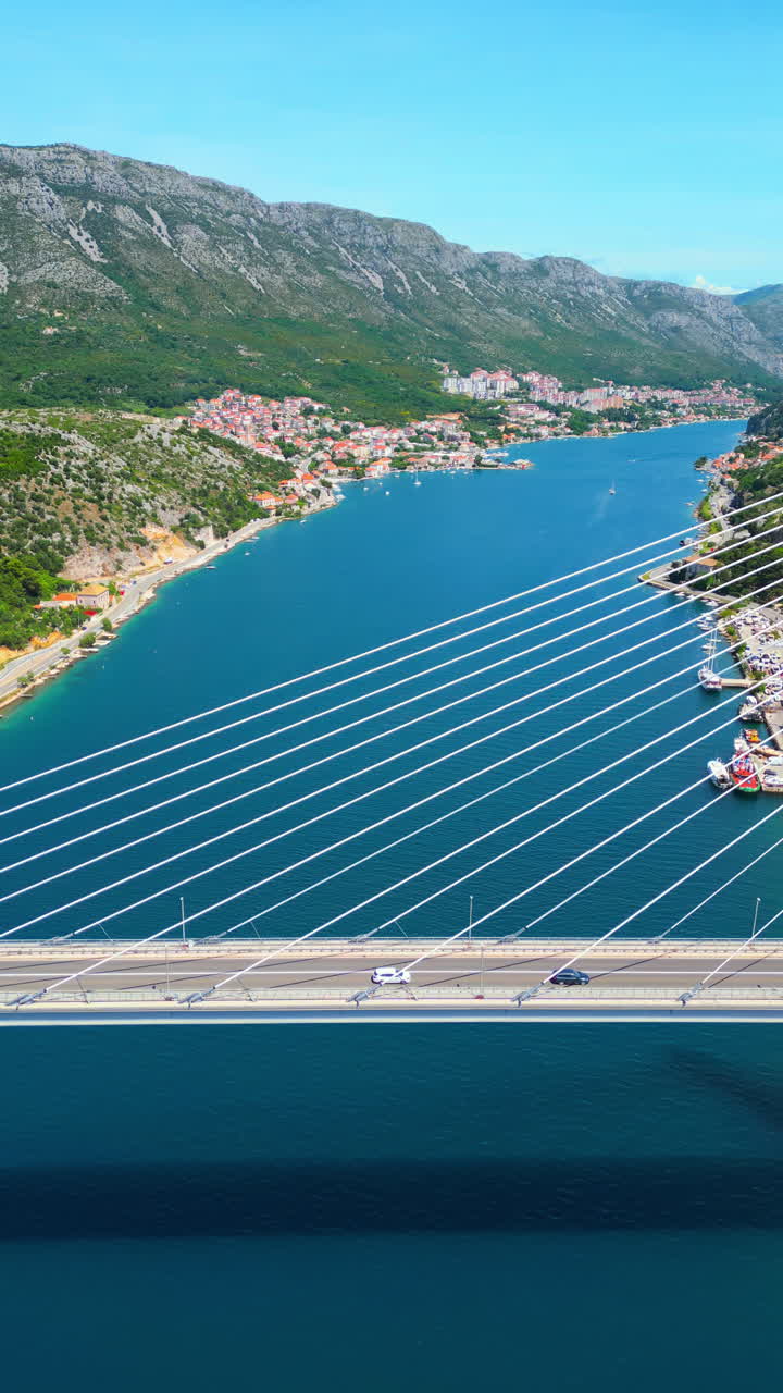 Aerial, drone view of the Dr. Franjo Cable-stayed bridge in Croatia