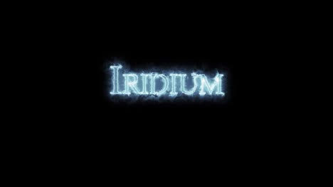Iridium, chemical element, written with fire. Loop