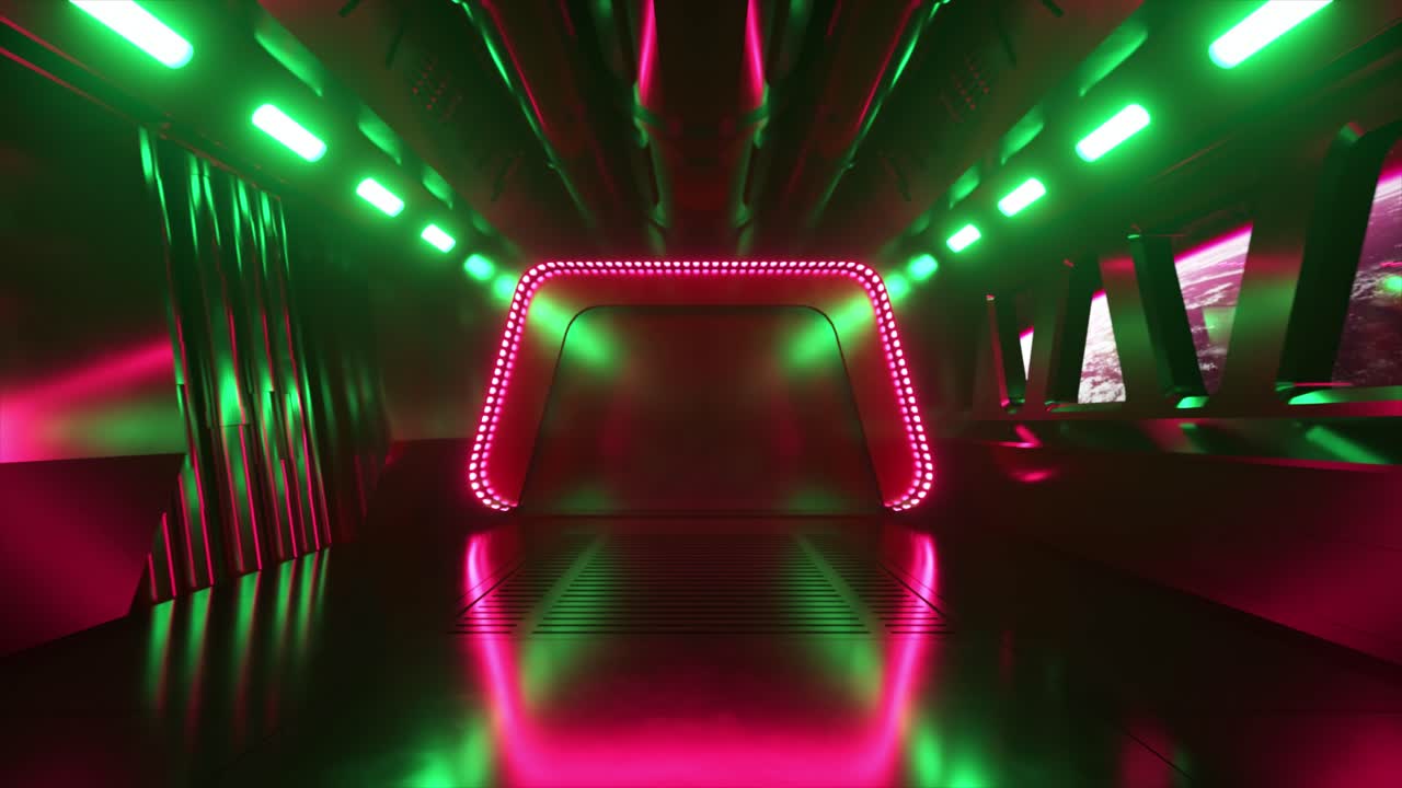 미래의 네온 터널 복도