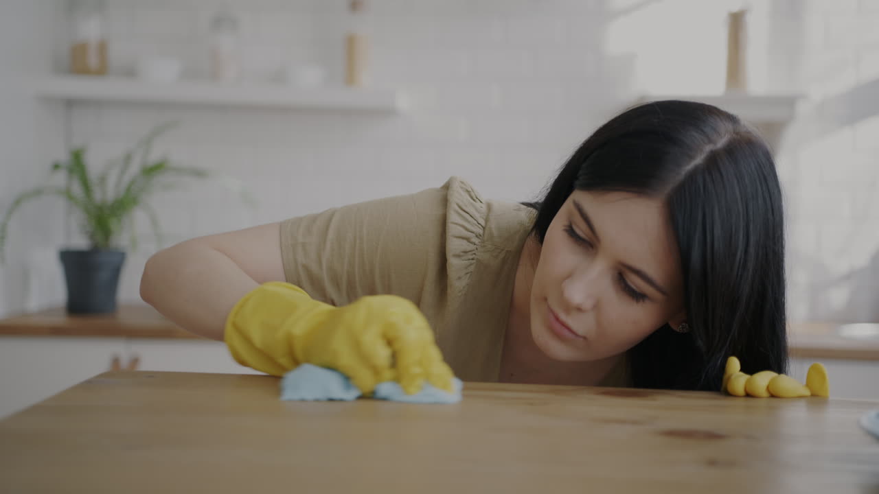 Woman Cleaning a Kitchen Table