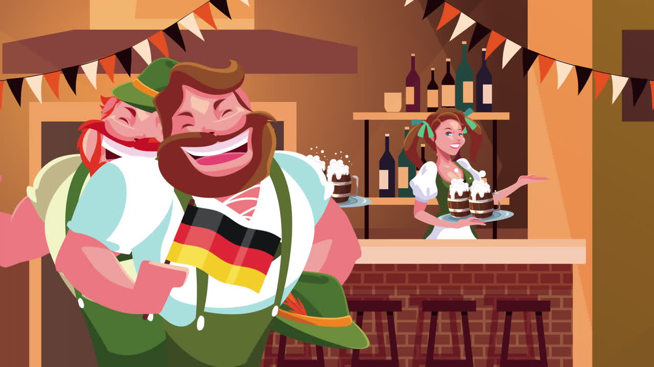 전통적인 독일 술집에서 열리는 오크테르페스트 축제