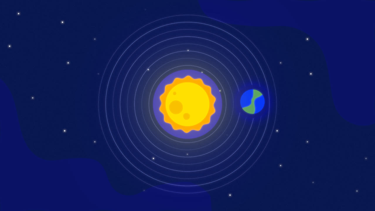 анимация классической схемы солнечной системы с плоским дизайном