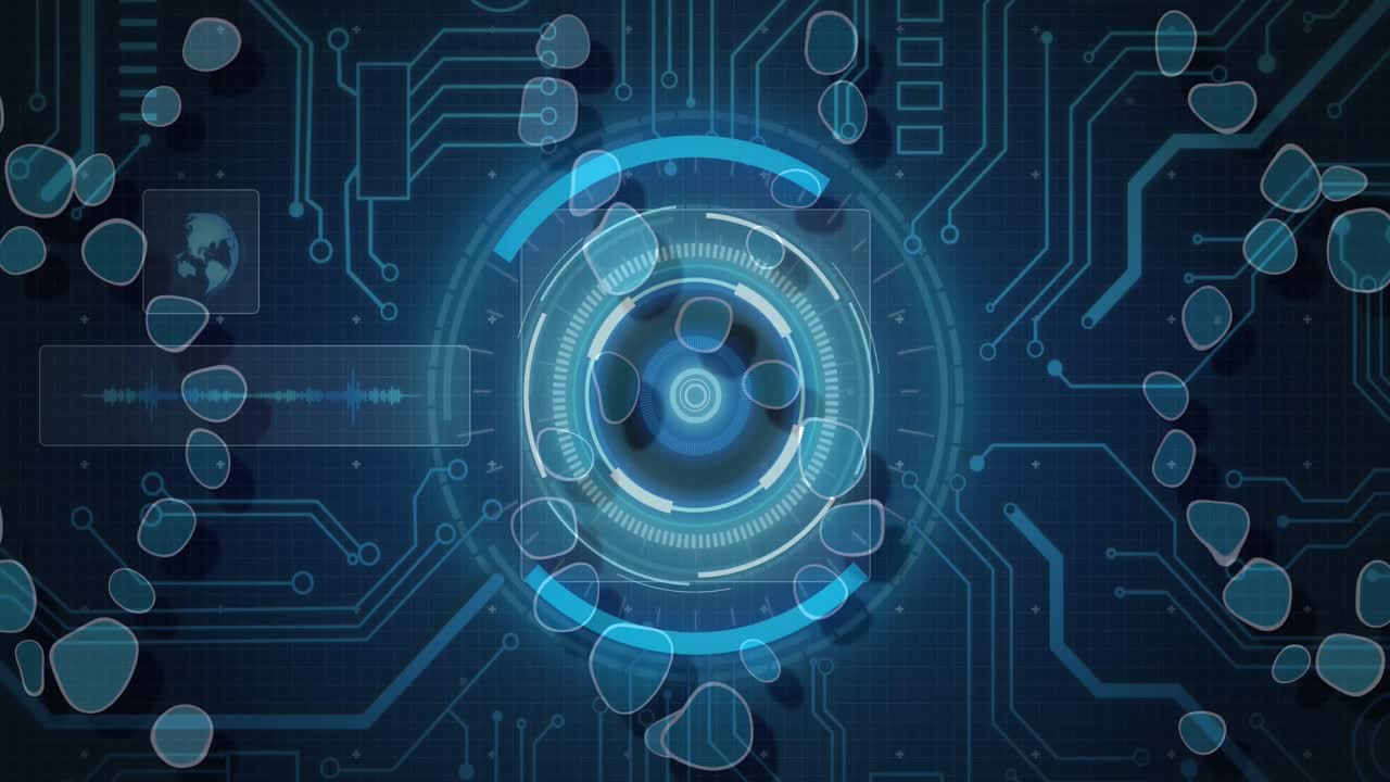 Animation of medical data processing over dark background