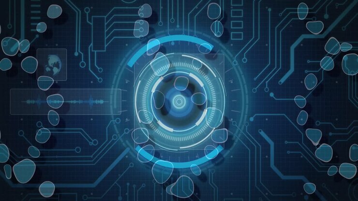 Animation of medical data processing over dark background