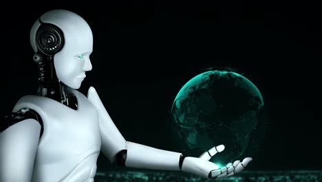 un robot humanoide utiliza la tecnología de computación en la nube para almacenar datos en un servidor en línea