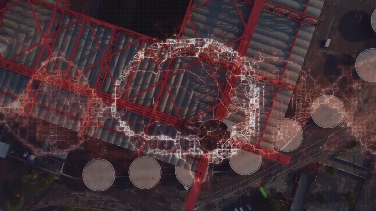 도시 풍경 위의 인간 뇌의 애니메이션